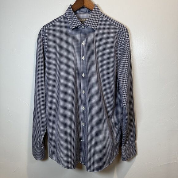 Peter Millar Summer Comfort Blue Gingham Men's Shirt Size Large Preppy - Picture 1 of 12